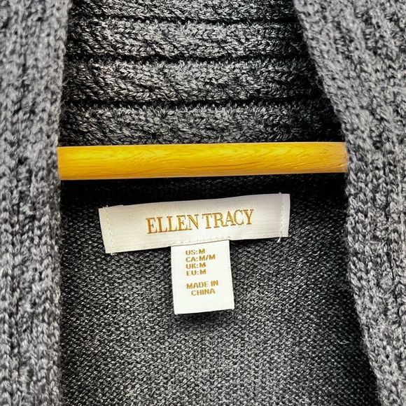 Ellen Tracy Merino Wool Blend Knit Gray Cardigan Sweater Women's Medium - Picture 3 of 7